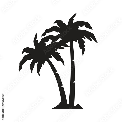 Silhouette of Two Tropical Palm Trees on an Island