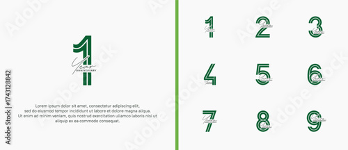 anniversary vector logo set, green color with handwriting can be use for celebration