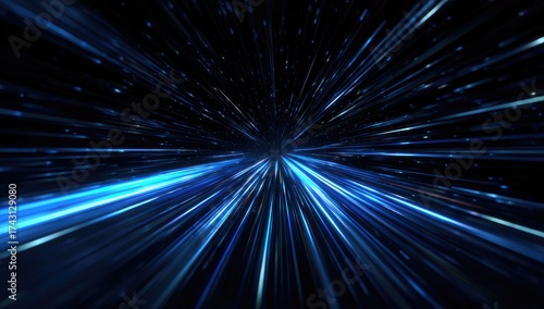 Abstract tunnel of blue light streaks against a dark background, creating a sense of speed
