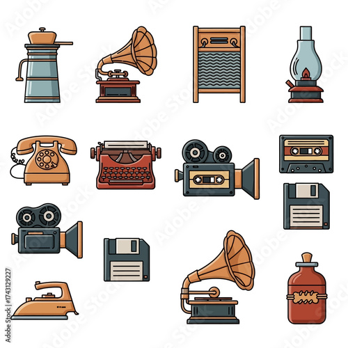 Vintage Technology and Household Items Collection - Nostalgic Icons.