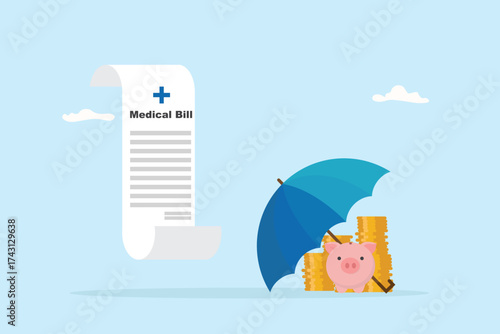 health insurance and life insurance concept. Medical and financial security for risk management. Investment and retirement planning. Umbrella protect saving money vector flat design.