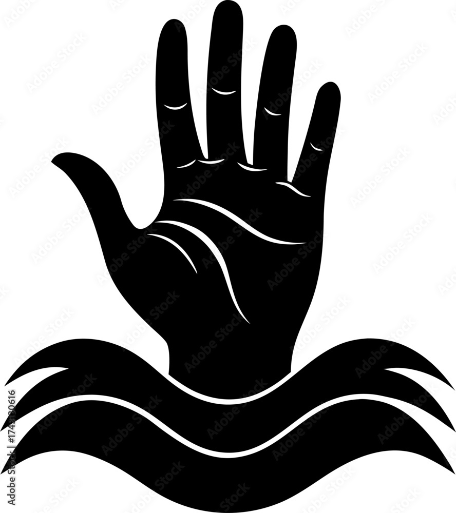 Obraz premium Hand wave silhouette vector black , white background 