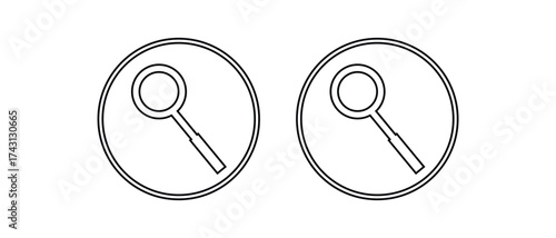 search button icon, magnifying glass icon on white background, Magnifier loupe vector illustration.