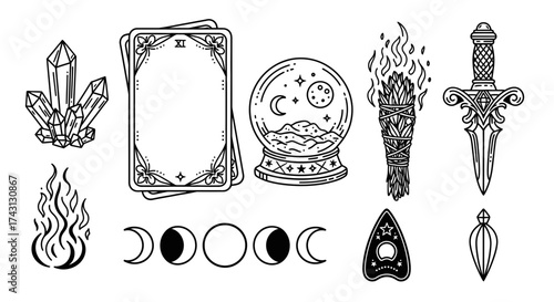Mystical Oracle Symbols Collection Line Art