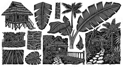 Tropical Jungle Elements Silhouette Collection