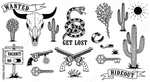 Western Outline Icon Set Vector Art