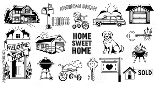 Home Sweet Home Icon Set Line Art