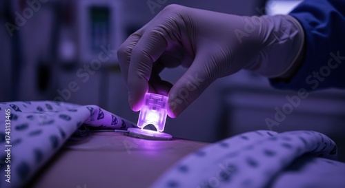 Close-up of Photodynamic Therapy Treatment on Patient's Skin with Illuminated Device