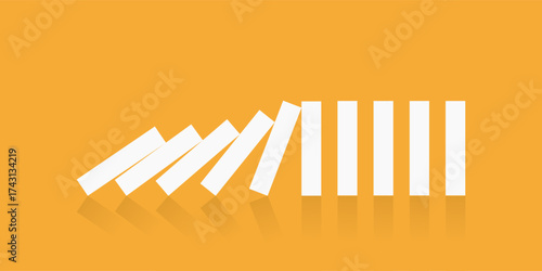 Falling dominoes on a orange background. Vector in flat style