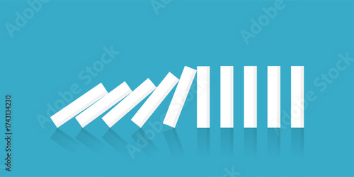 Falling dominoes on a blue background. Vector in flat style