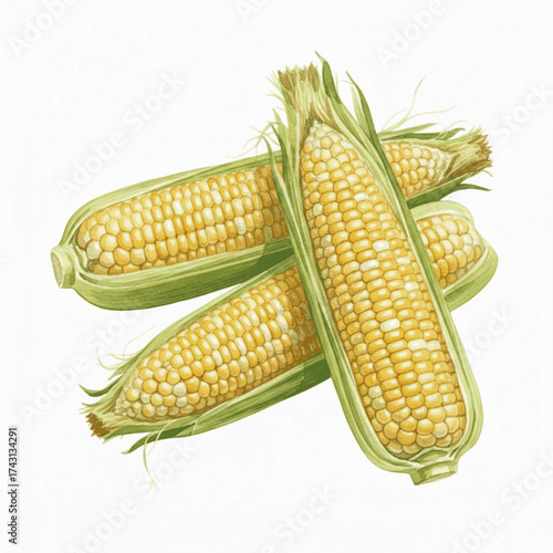 Golden Kernels sweetcorn isolated watercolor vector illustration svg
