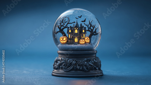 Scary Halloween snow globe with haunted trees