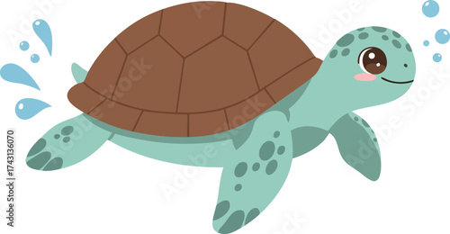 Cute Swimming Turtle Vector Illustration
