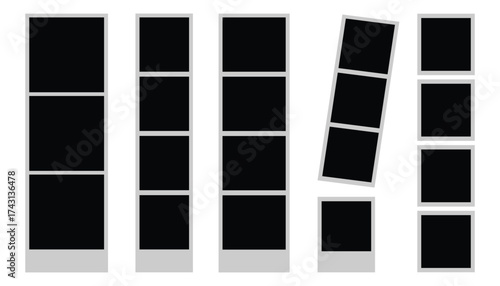 Photo Booth Picture Frame Set – Realistic Blank Photography Template, Retro Instant Snapshot Strips,
 Empty Vector Mockup Design