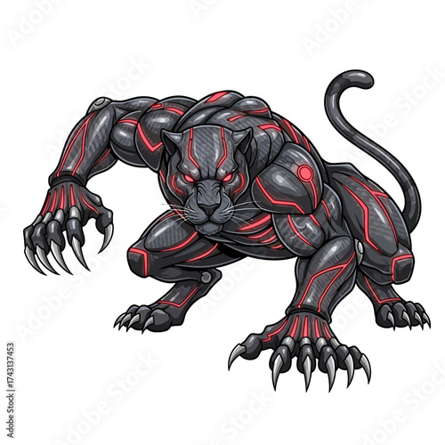 Futuristic panther prowls forward with glowing red accents a powerful symbol of agility and strength perfect for gaming or sci-fi designs