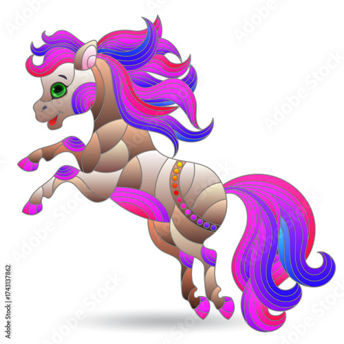 Wallpaper Mural A set of stained glass illustrations with cute horses, isolated animals on a white background Torontodigital.ca