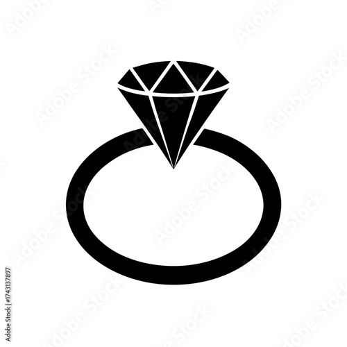 Diamond ring black and white on transparent background