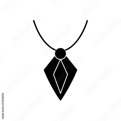 Diamond pendant on black chain on transparent background