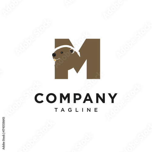 Letter M Beaver Logo Icon Vector