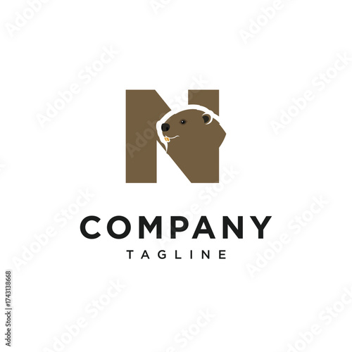 Letter N Beaver Logo Icon Vector