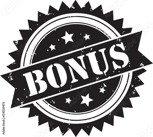 Black bonus badge with star details on transparent background silhouette
