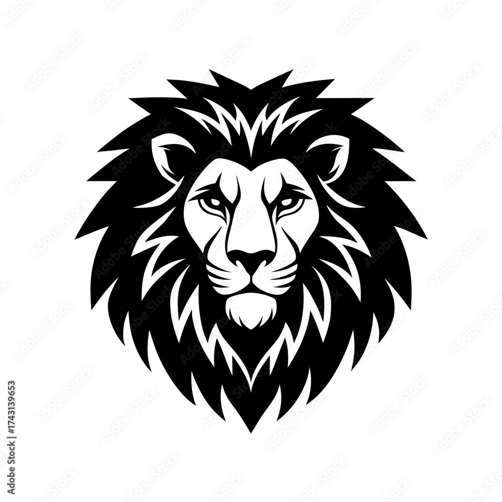 Fototapeta premium Illustration of a lion head design on transparent background silhouette
