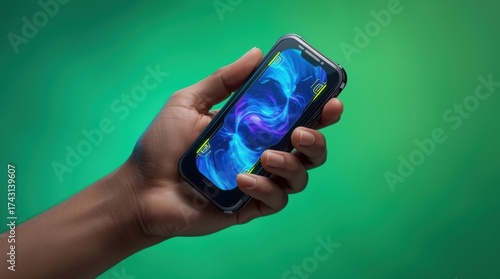 Wallpaper Mural Hand holding modern smartphone with glowing wallpaper Torontodigital.ca