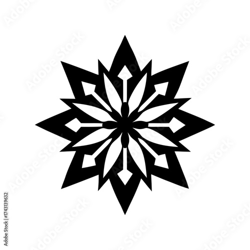 Eight pointed geometric star design on transparent background silhouette