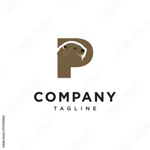 Letter P Beaver Logo Icon Vector