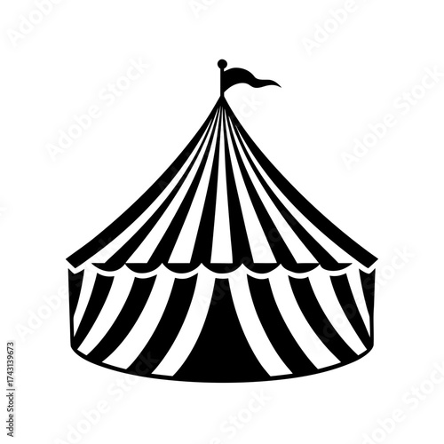 Circus tent with stripes and flag on transparent background silhouette
