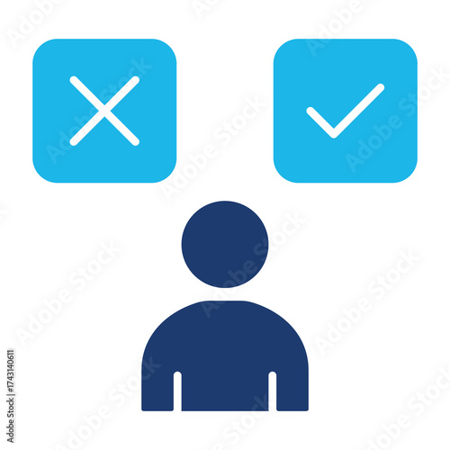 Decision Icon In Blue Monochrome Flat Design, Vector Illustration