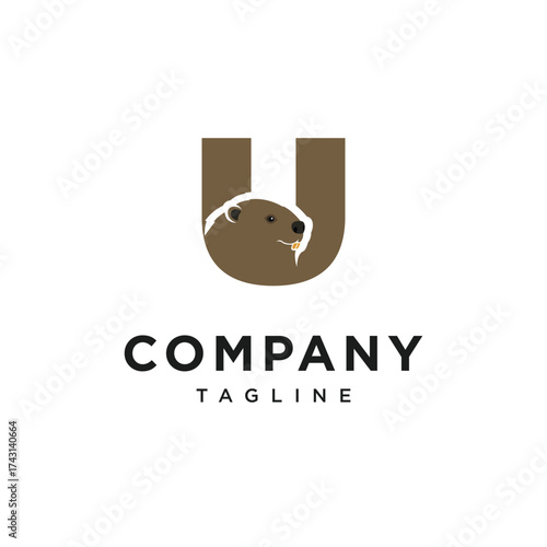 Letter U Beaver Logo Icon Vector