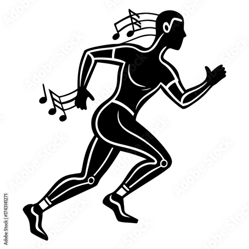 Dynamic runner listening to music, finding rhythm and energy while jogging