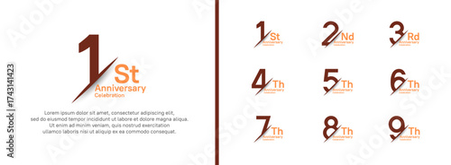 set of anniversary logo style with slash. vector design brown and orange color for celebration