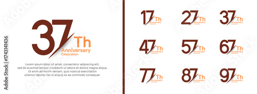 set of anniversary logo style with slash. vector design brown and orange color for celebration