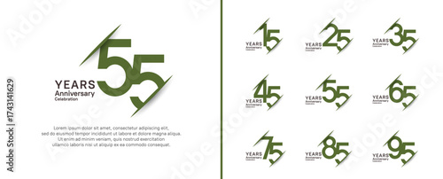 set of anniversary logo style with slash. vector design black and green color for celebration