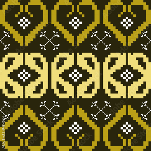 Pixel, Pastel Geometric Floral Tile Seamless Pattern for carpet, print, wrap, decorative, illustration, Fabric, Wallpaper, Ceramics. 

