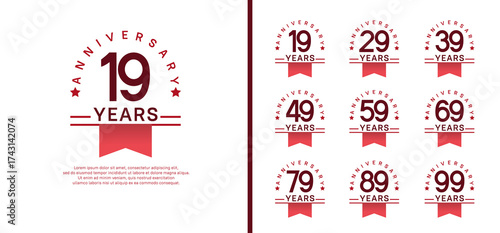 set of anniversary logo style with pink ribbon. vector design brown color for celebration
