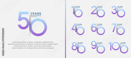 set of anniversary logo style. vector design purple color for celebration