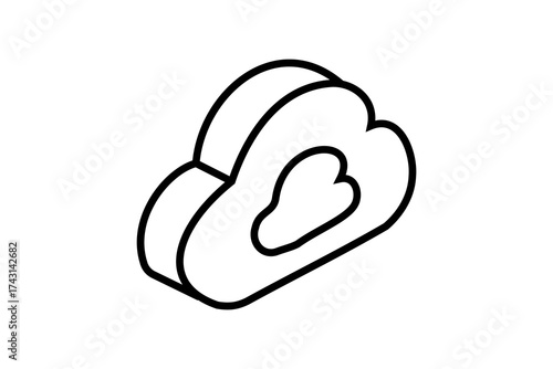 The image shows an isometric line illustration of a cloud computing or cloud storage icon.
