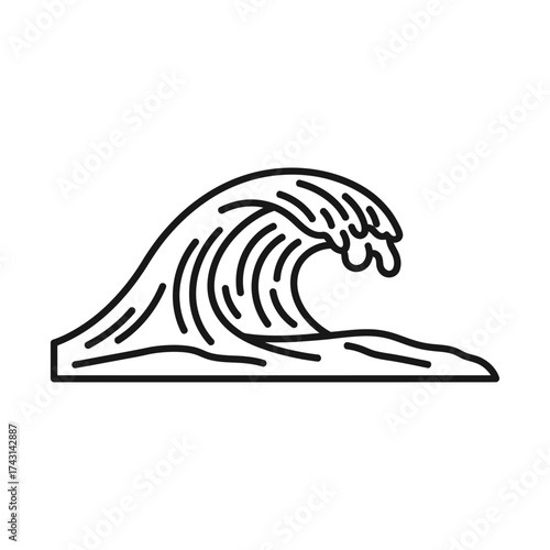 Stylized ocean wave crests and rolls forward in a simple line art style, evoking a sense of calm and the power of the sea.