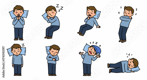 Boy sleeping in various positions