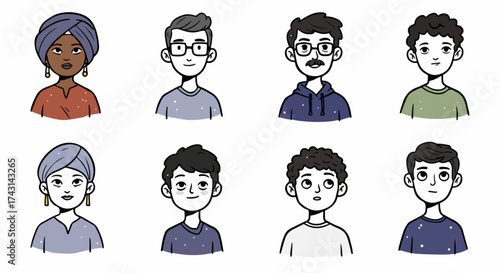 Diverse group of people headshots in a flat style
