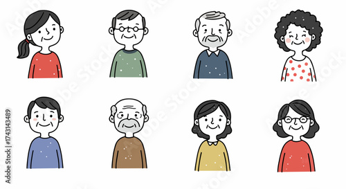 Diverse group of elderly people smiling faces