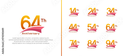 set of anniversary logo style pink ribbon. vector design orange color for celebration