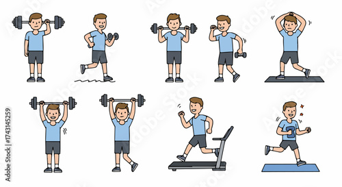 Man exercising with dumbbells and treadmill fitness routine