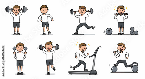 Man exercising with dumbbells and kettlebell