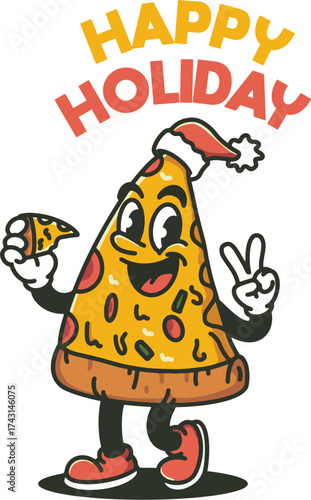 mascot pizza happy holiday vector illustration
