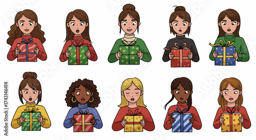 Diverse women receiving gifts with happy expressions