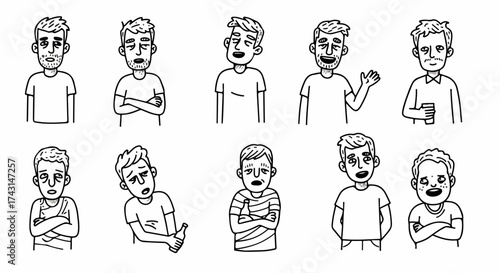 Man faces and expressions set